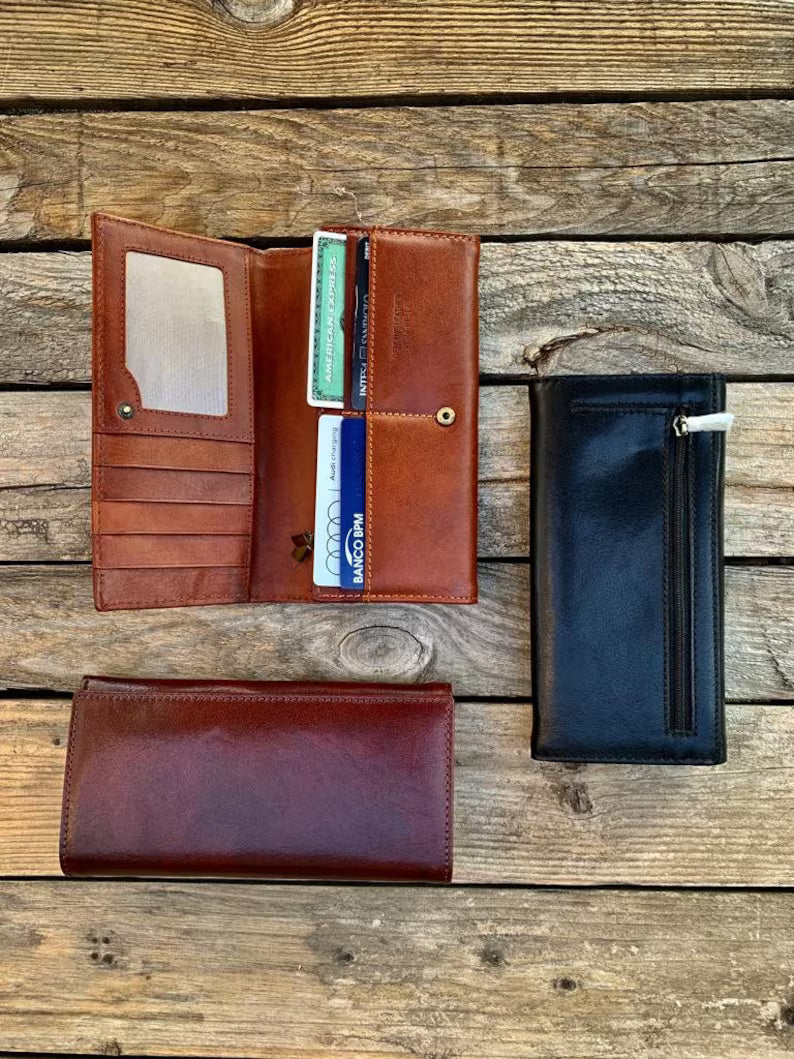 Portafoglio bifold in pelle fatto a mano: Portafoglio da donna personalizzato