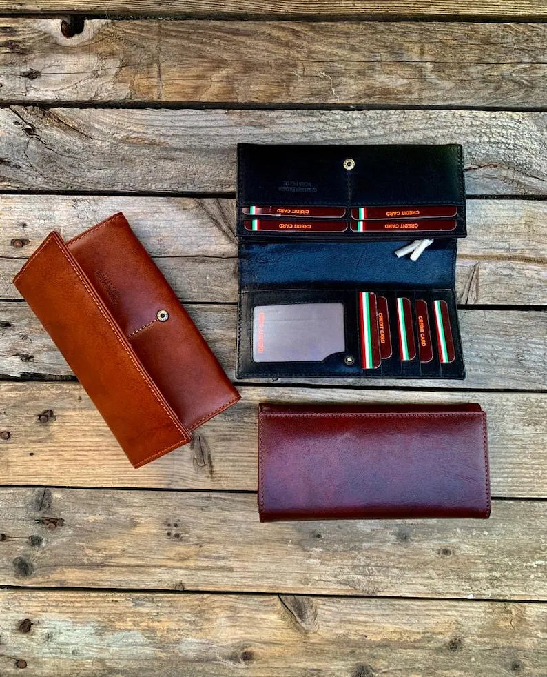 Portafoglio bifold in pelle fatto a mano: Portafoglio da donna personalizzato