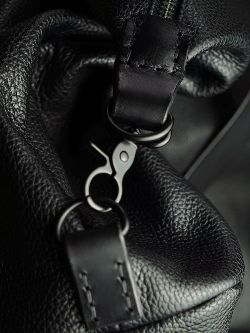 Borsa da viaggio da weekend in pelle pieno fiore: borsone da viaggio in pelle nera