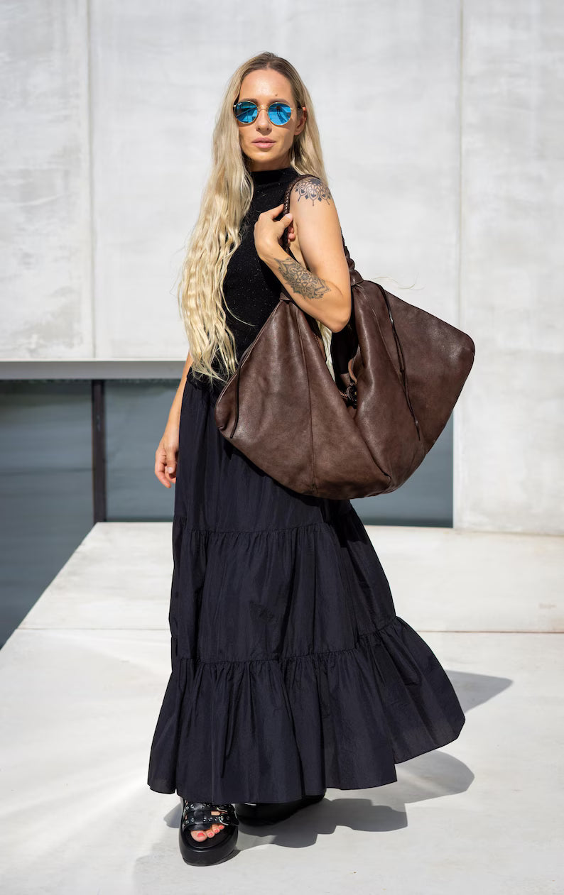 Vintage slouchy soft leather hobo bag, large hobo slouchy soft leather bag, large everyday shoulder bags for women leather, oversize bag