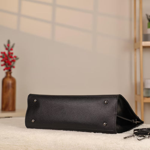 Borsa a mano in pelle nera con chiusura magnetica - Multiscomparto / Con tracolla / Per tutti i giorni