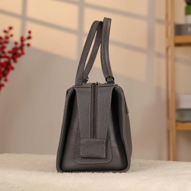 Borsa a mano in vera pelle di colore grigio - Borsa versatile / multiscomparto con tracolla