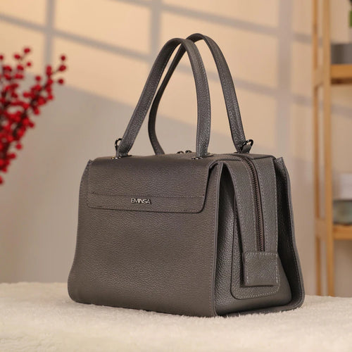 Borsa a mano in vera pelle di colore grigio - Borsa versatile / multiscomparto con tracolla