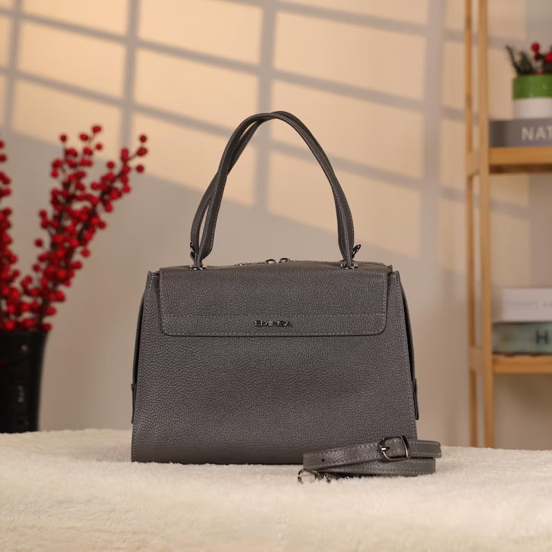 Borsa a mano in vera pelle di colore grigio - Borsa versatile / multiscomparto con tracolla