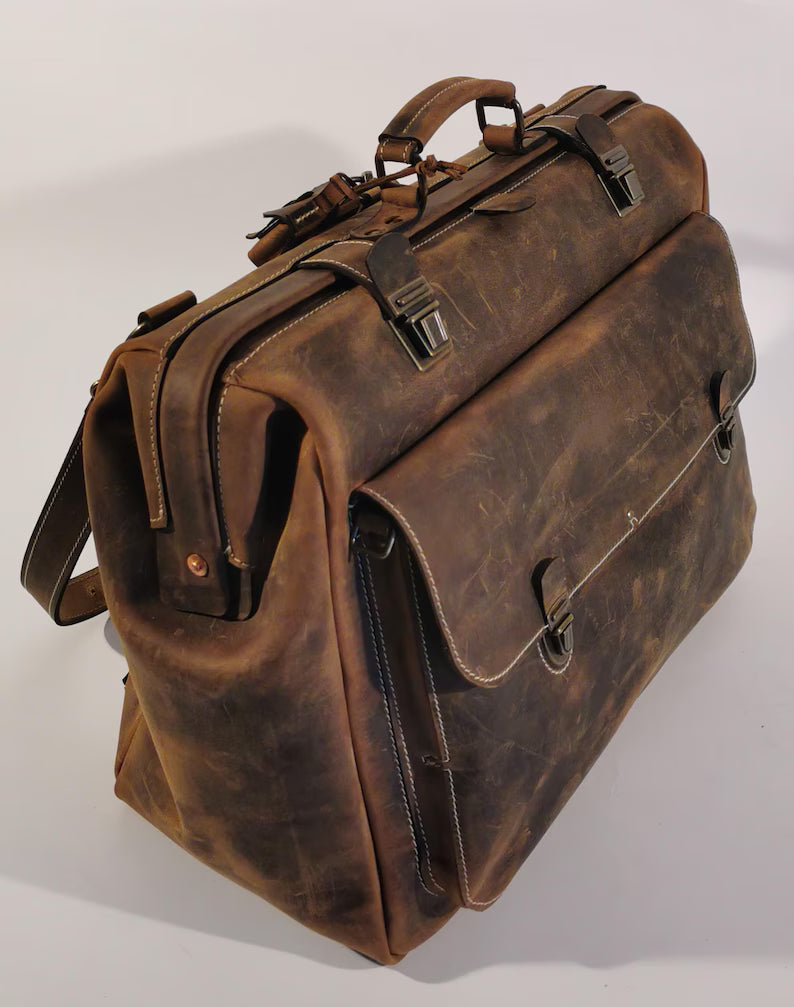 Borsa in pelle Lancaster Doctor, borsa per laptop da 17'' in pelle Crazy Horse, zaino convertibile, borsa da viaggio a tracolla