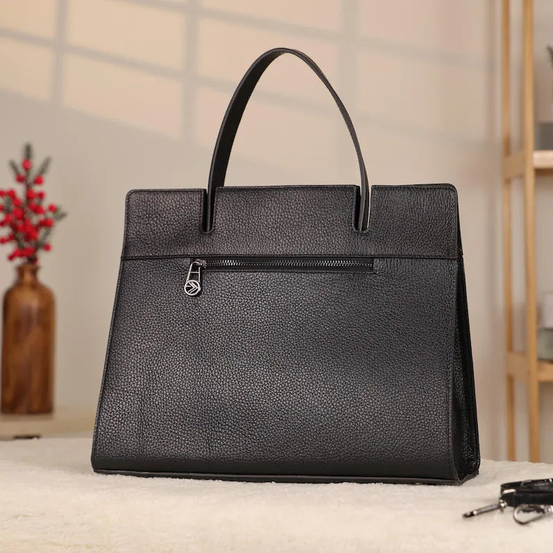 Borsa a mano in pelle nera con chiusura magnetica - Multiscomparto / Con tracolla / Per tutti i giorni