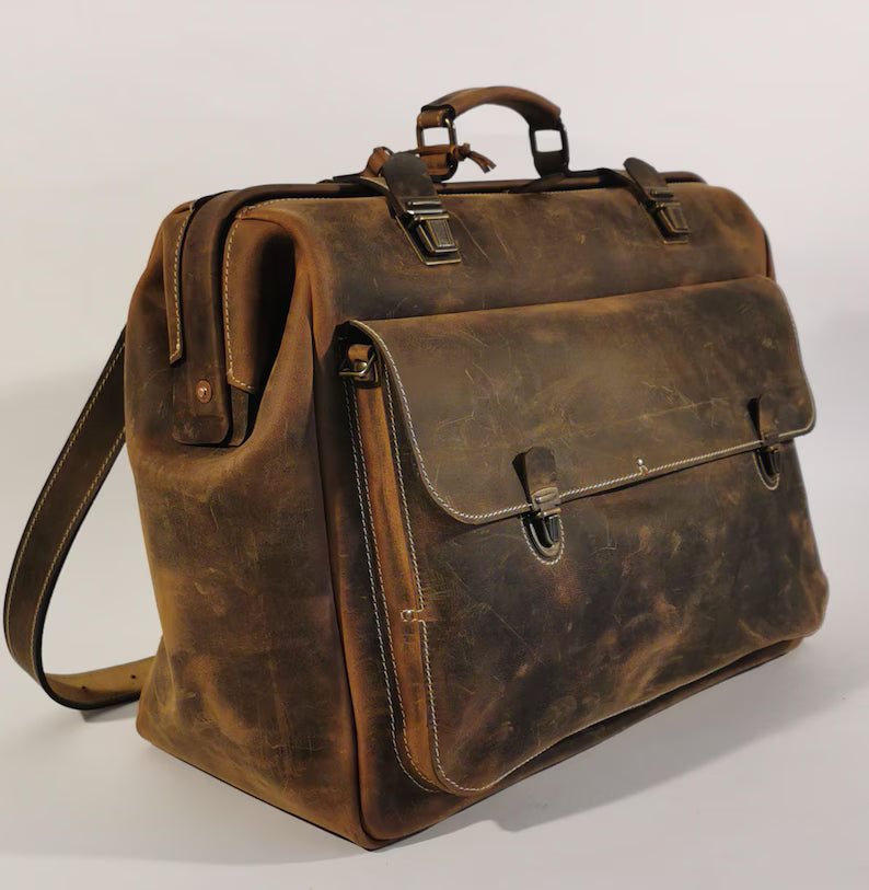 Borsa in pelle Lancaster Doctor, borsa per laptop da 17'' in pelle Crazy Horse, zaino convertibile, borsa da viaggio a tracolla