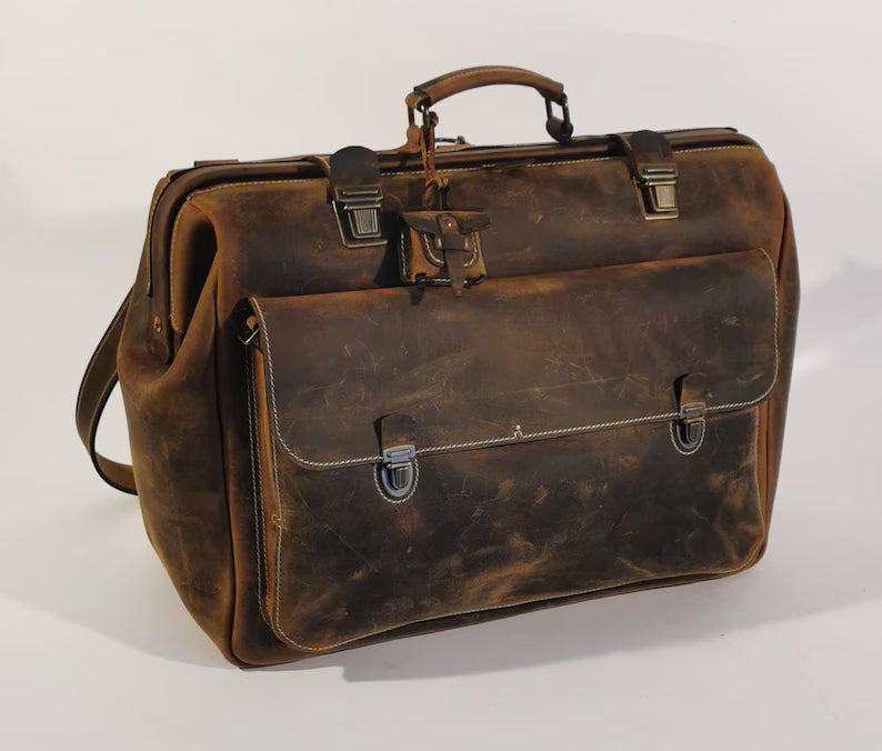 Borsa in pelle Lancaster Doctor, borsa per laptop da 17'' in pelle Crazy Horse, zaino convertibile, borsa da viaggio a tracolla